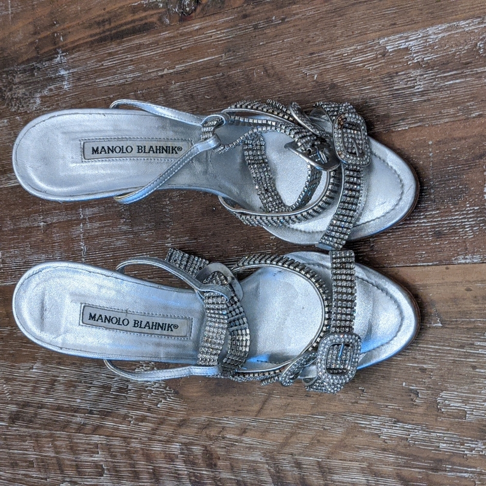 Manolo Blahnik Janet silver crystal embellished sandal